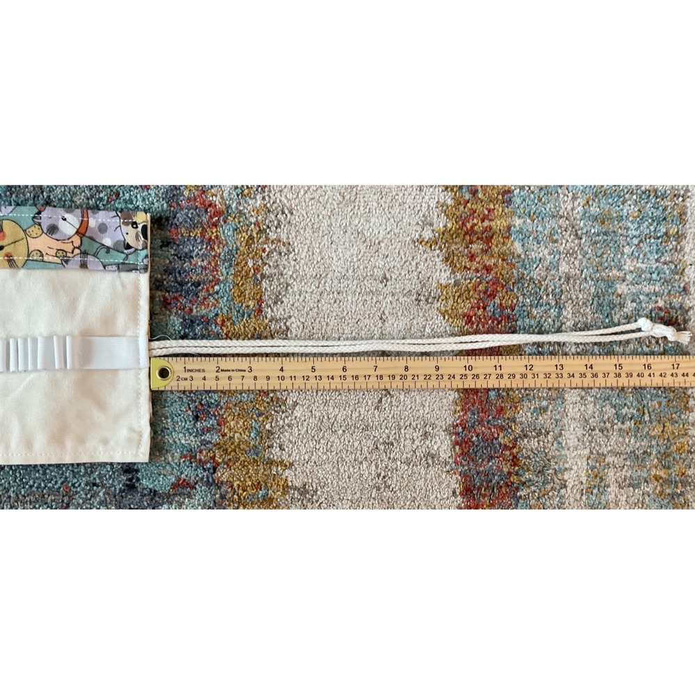 Cat Print Canvas Roll Up Pencil Case‎ Crochet Hook Organizer Teal 72 Slot Pouch - Picture 6 of 7